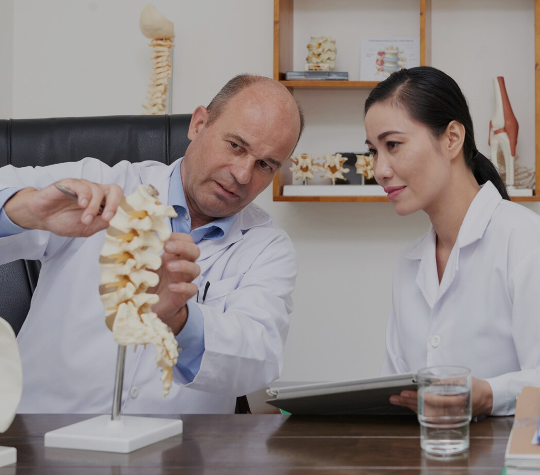 Doctors examining spine